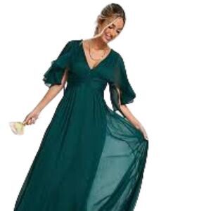 Asos Design Bridesmaid Ruched Bodice Drape Maxi Dress Wrap Waist In Forest Green